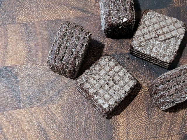 Trader Joe's Double Chocolate Wafer Cookies close-up.