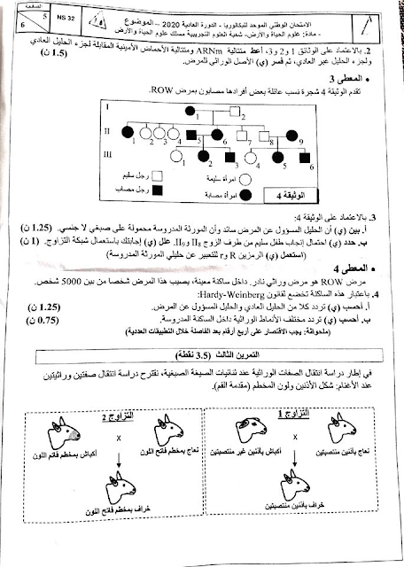 الامتحان الوطني لمادة علوم الحياة والارض شعبة العلوم التجريبية 2020