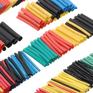 A set assortment of 328 pcs of Polyolefin heat shrink tubing. 2:1 shrink ratio and a 600V pressure-bearing rating hown - store