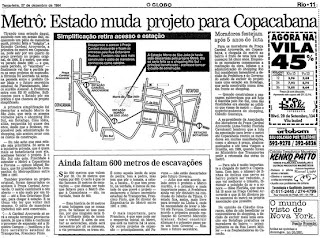 Metrô: Estado Muda Projeto para Copacabana