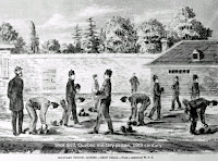 Prisoners doing 'shot drill, Quebec prison, 19th century