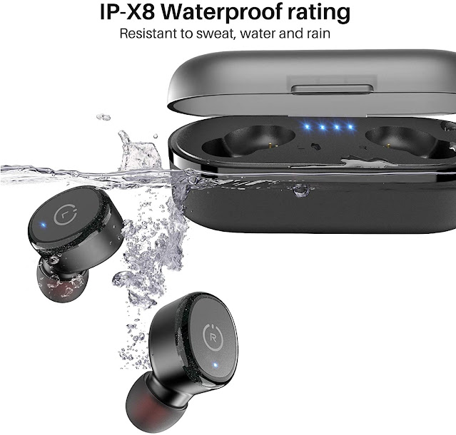 TOZO T10 Bluetooth 5.0 Wireless Earbuds with Wireless Charging Case IPX8 Waterproof TWS Stereo Headphones in Ear Built in Mic Headset Premium Sound with Deep Bass for Sport Black