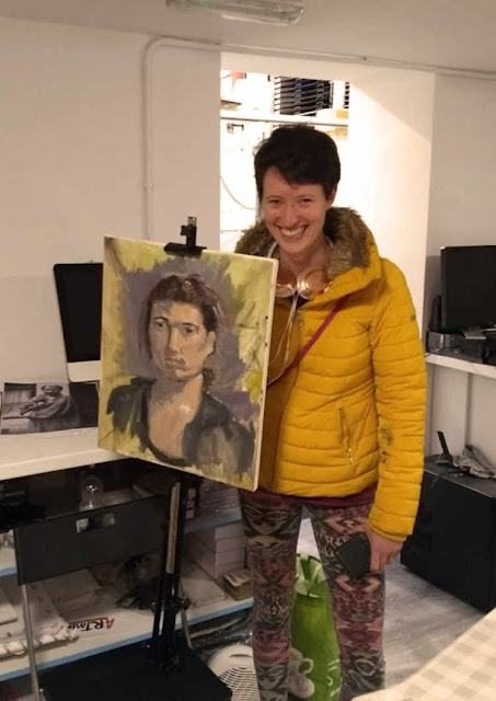 Oils study portrait painting on canvas student at Rathmines Art workshop