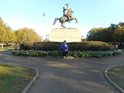 Nancy in front of the Andrew Jackson Statute