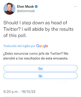 Musk pregunta: “ ¿Debo renunciar como jefe de Twitter? Me atendré a los resultados de esta encuesta.”