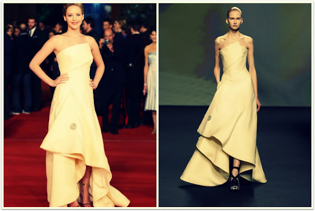 Jennifer Lawrence con vestido de Dior en la premiere de Roma