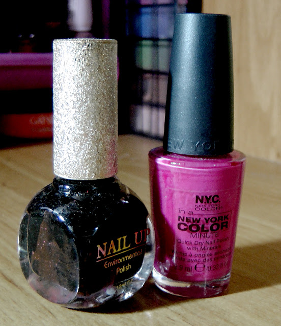 NOTW Pink Crackle Pop 236B Greenwich Village from the In a New York Color Minute line by N.Y.C. (New York Color) and Black Cracking Crackle Crack Nail Up Polish Korean Brand