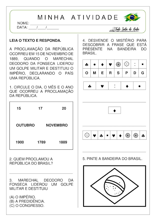 atividade proclamação da república