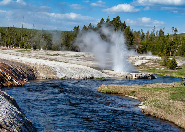 Cliff Geyser and Iron Spring Creek Black Sand Basin Yellowstone National Park Wyoming USA