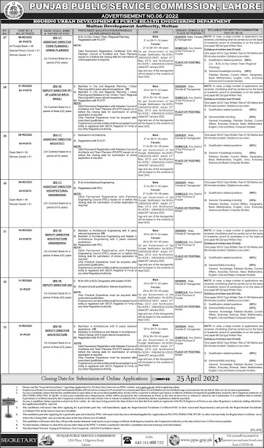 PPSC Jobs Advertisement No 06/2022 MDA Multan Development Authority Latest