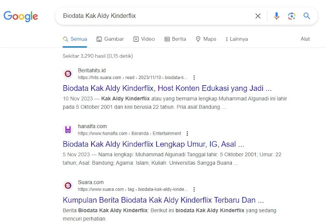 Pencarian Biodata Kak Aldy Kinderflix