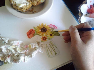 hand painting watercolor bouquet in a mason jar