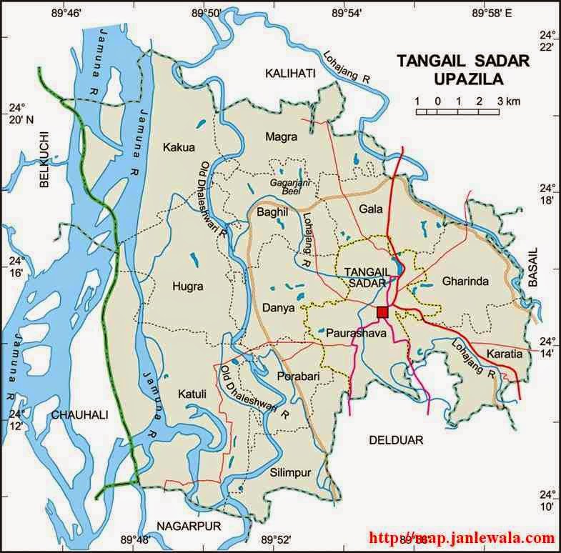 tangail sadar upazila map of bangladesh
