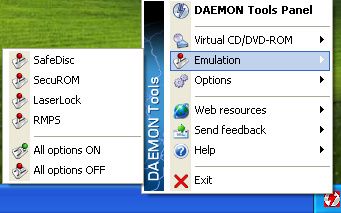 Daemon Tools System Tray menu interface