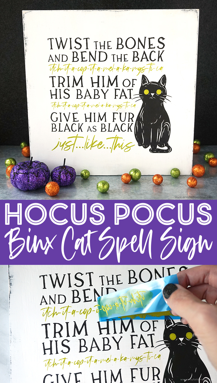 Stenciled Hocus Pocus Binx Black Cat Spell Sign