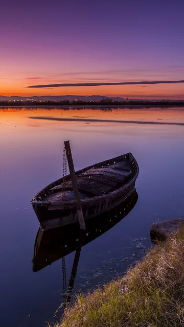 Papel de Parede Linda Paisagem Canoa no Lago, hd, 4k. 