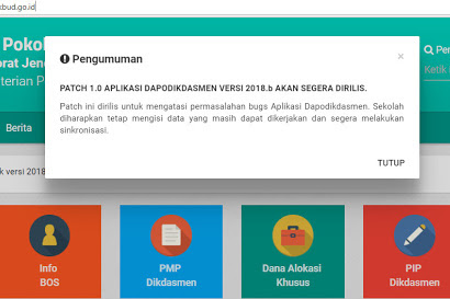 Patch 1.0 Aplikasi Dapodikdasmen Versi 2018B Akan Segera Dirilis