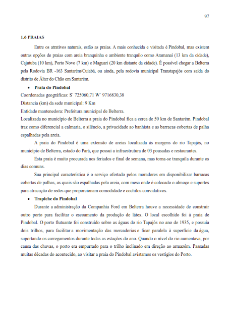 INVENTÁRIO TURÍSTICO DO MUNICÍPIO DE BELTERRA - CATEGORIA C – ATRATIVOS TURÍSTICOS   - ANO BASE 2017