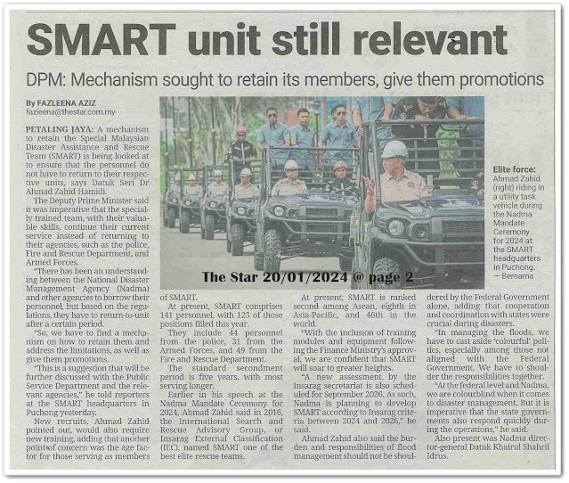 SMART unit still relevant | Keratan akhbar The Star 20 January 2024