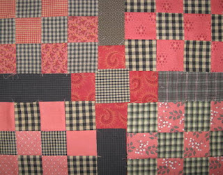 25-patch quilt blocks of corals and plaids