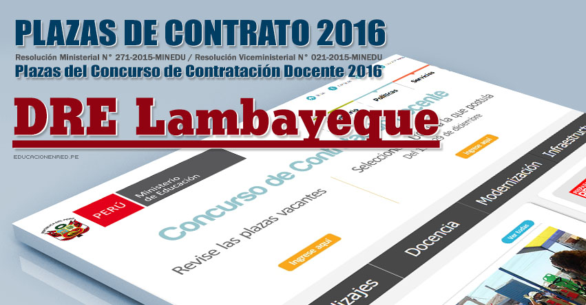 DRE Lambayeque: Plazas Vacantes Contrato Docente 2016 (.PDF) www.educacion.regionlambayeque.gob.pe