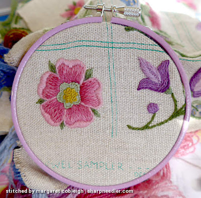 Crewel Sampler (by Elsa Williams): Purple embroidery hoop