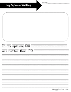 Opinion writing on the 100th day of school will get the students excited to share their opinion and reasoning.