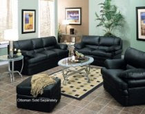 3pc Ocean Avenue Black Italian Leather Chair, Loveseat & Sofa Set