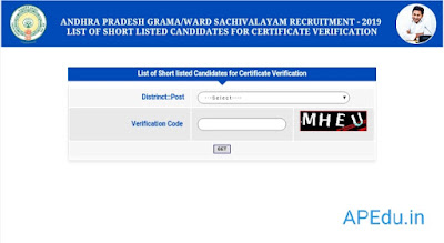 Ap GRAMA /WARD SACHIVALAYAM List of short listed Candidates for certificate Verification