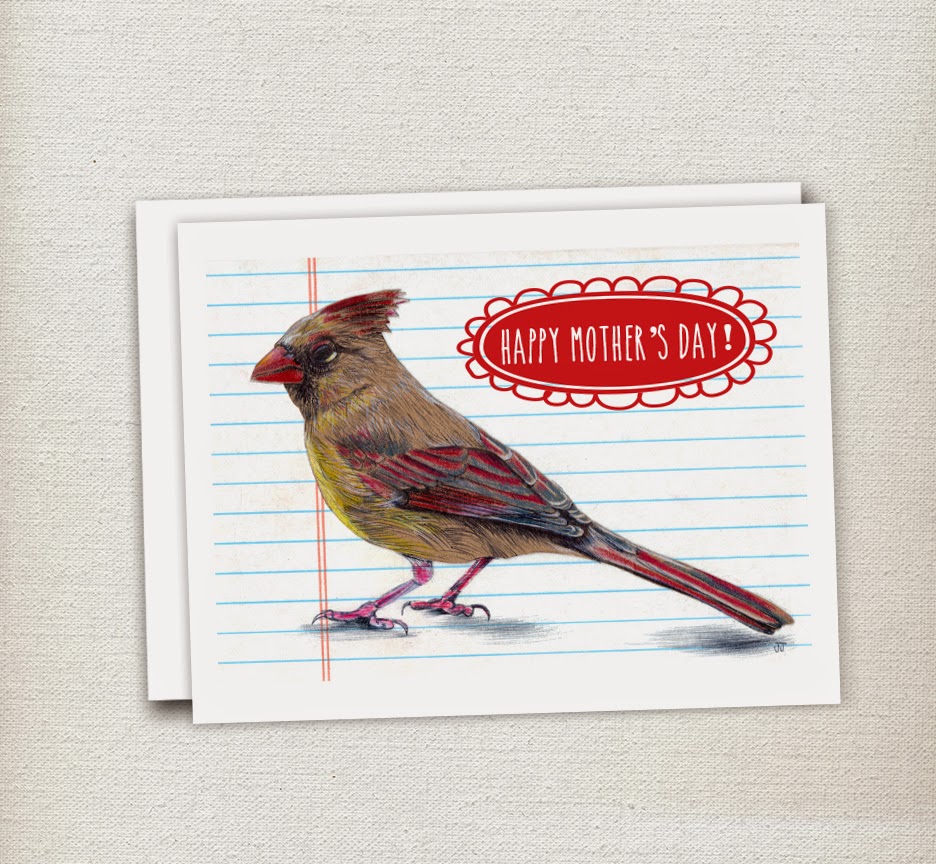 Illustrated Mother's Day Card with Female Cardinal