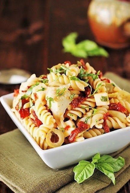 Sun Dried Tomato, Artichoke, & Fresh Basil Pasta Salad Recipe Image