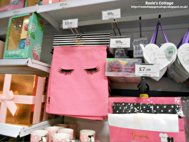 Let's go shopping at Home Bargains: Pretty in Pink - Eyelashes on everything including bags, mugs, pyjamas, hairbrushes, cushions....