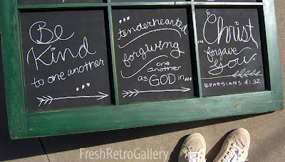 chalkboard window panels with Bible verse Ephesians 4:32