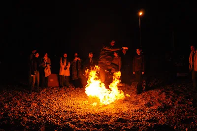 Iranians gathering around a bonfire on Chaharshanbeh Soori ceremony. Iran