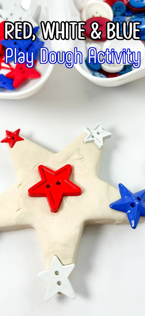 white play dough star with star buttons on it with activity title text overlay.