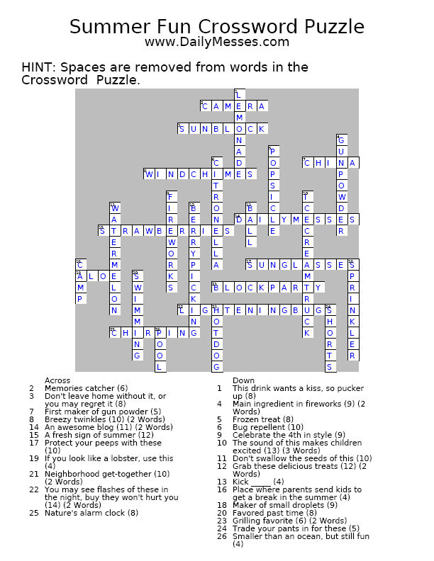 daily messes summer fun crossword puzzle
