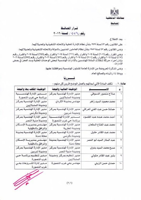  القرار رقم (779) لسنة 2016  بشأن عمل حركة تغييرات بالإدارات الهندسية 