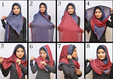kreasi cantik dengan hijab pashmina modern double warna