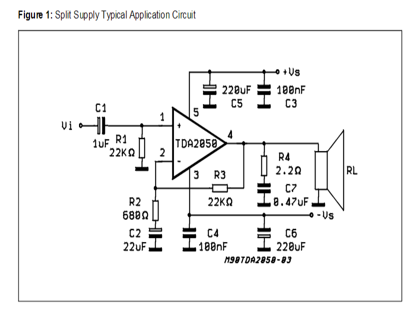 Tda2050 Circuit - 32 Watt Amplifier Circuit Using Tda2050 - Tda2050 Circuit