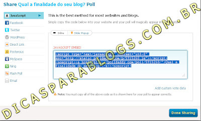 código para colocar enquete no blog