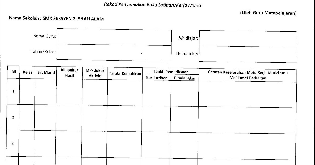 PHYSICS CLASSROOM: REKOD PENYEMAKAN BUKU LATIHAN SPSK PK06/01