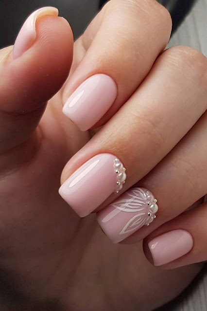 Light Pink Lace Bridal Nails