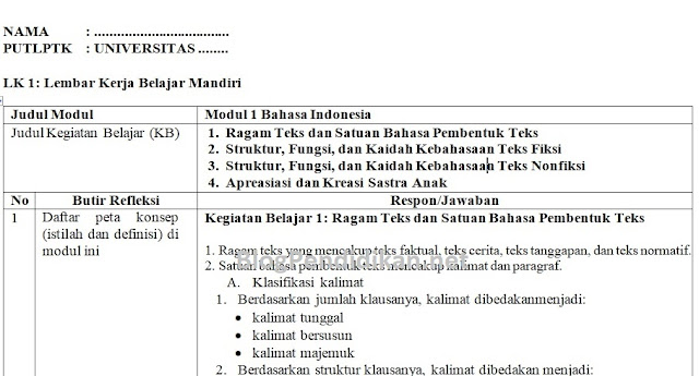 Contoh Lengkap LK 1 Pendalaman Materi Belajar Mandiri PPG Dalam Jabatan