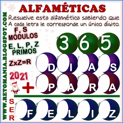 Alfamética, Criptoaritmética, Criptosuma, Navidad,  Matemática y Navidad, Matemática y Año Nuevo, Suma de Palabras, Desafíos matemáticos, Retos matemáticos, Problemas matemáticos