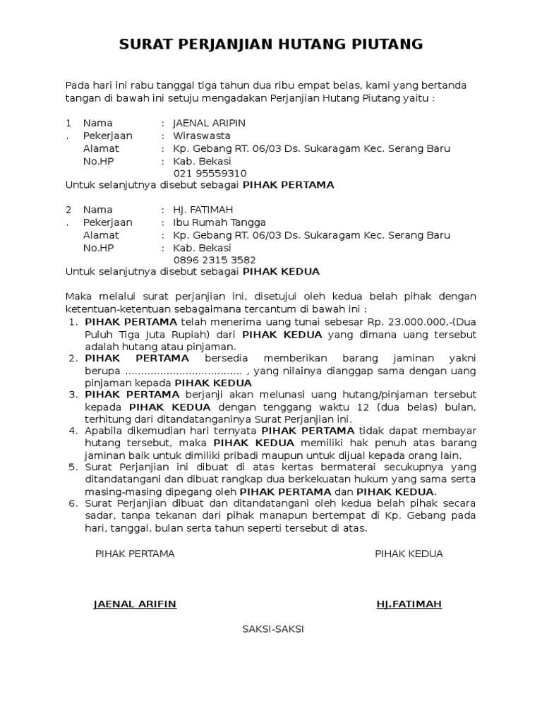 Contoh Surat Pernyataan Jaminan Bpkb : Contoh Surat Pernyataan Pelunasan Hutang & Kesanggupan ... - Surat pernyataan pada dasarnya dibuat untuk memperkuat pernyataan lisan agar memiliki payung hukum.