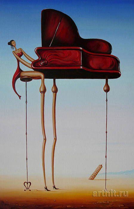 Gennady Privedentsev art paintings surreal Playing piano