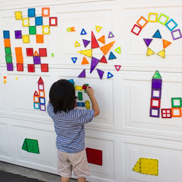 Using Magnetic toys to make giant murals on your garage wall- Easy and Fun Family Process Art Idea
