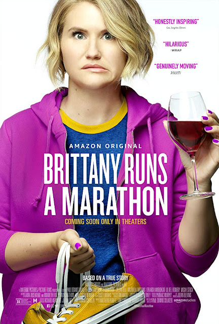 Amazon Studios's 2019 film Brittany Runs a Marathon movie poster starring Jillian Bell, Michaela Watkins, Micah Stock, Utkarsh Ambudkar, and Lil Rel Howery