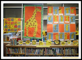 Kindergarten artwork in response to "Tall Giraffe" picture book by Debbie Clement 