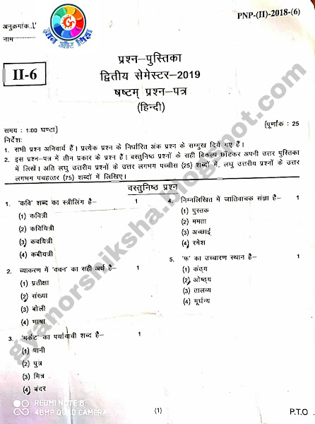 Hindi Paper : BTC Second Semester 2018